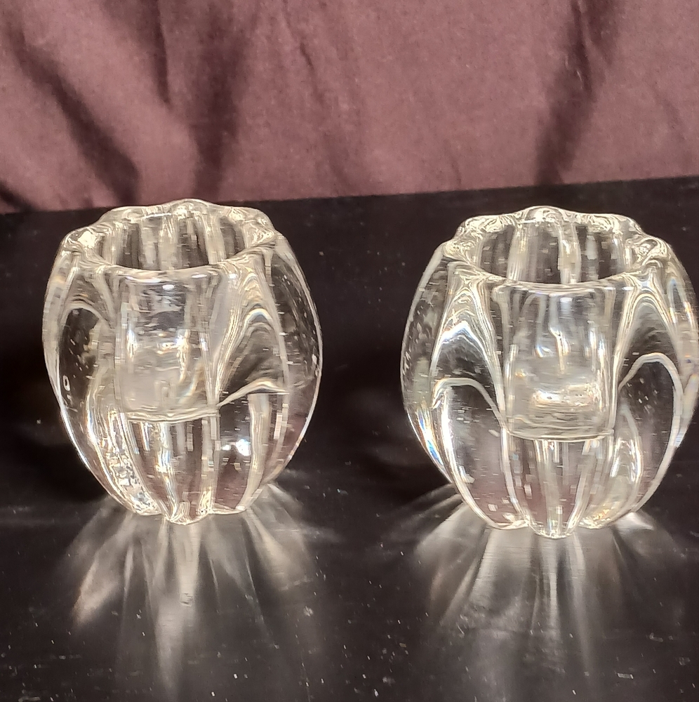 Set of 2 Lead Crystal Votive Candle Holders 3" Round Cut Royal Crystal Rock/Cris